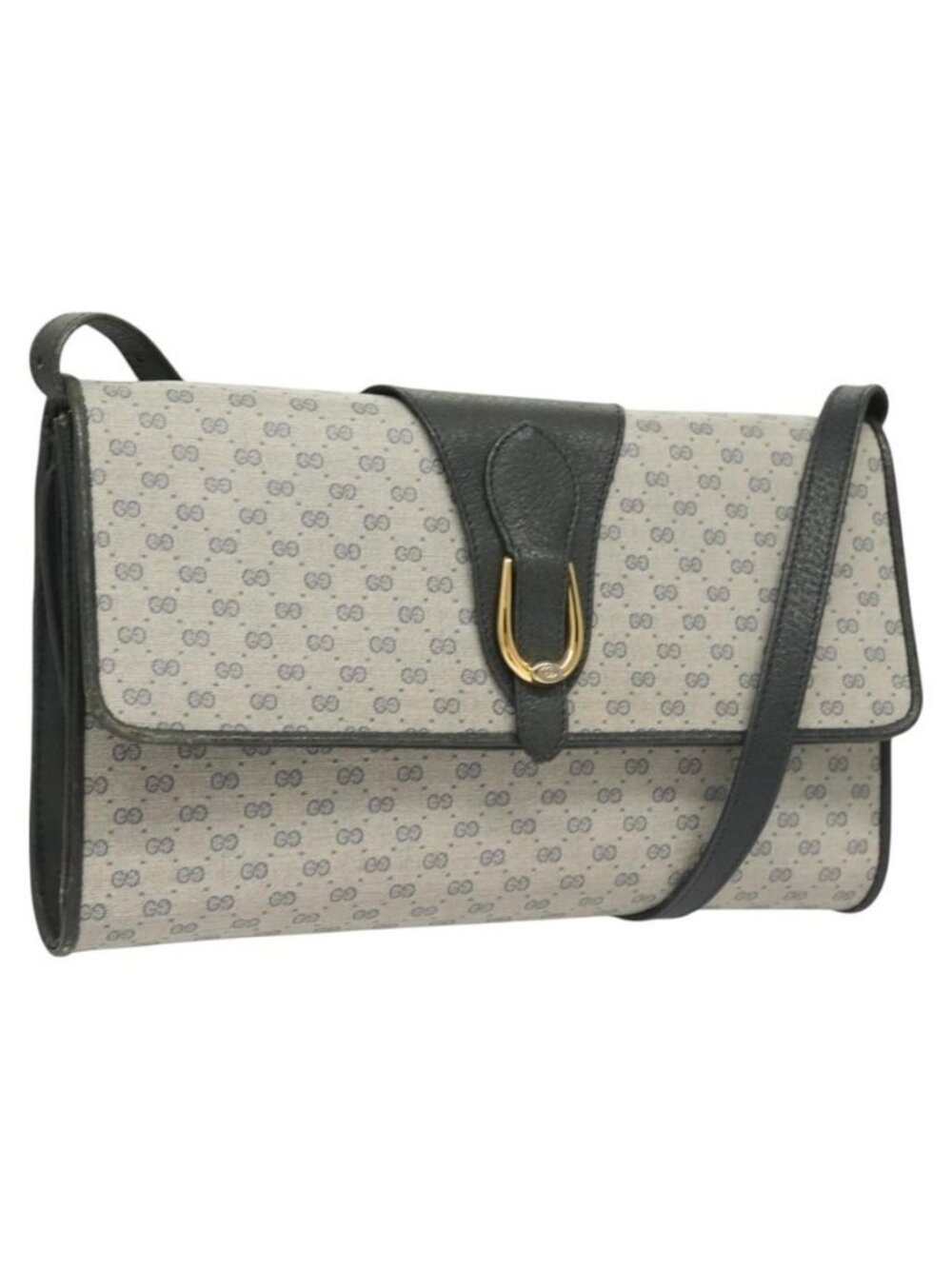 Authentic GUCCI Micro GG Supreme Shoulder Bag PVC Navy Gold 89 02 050